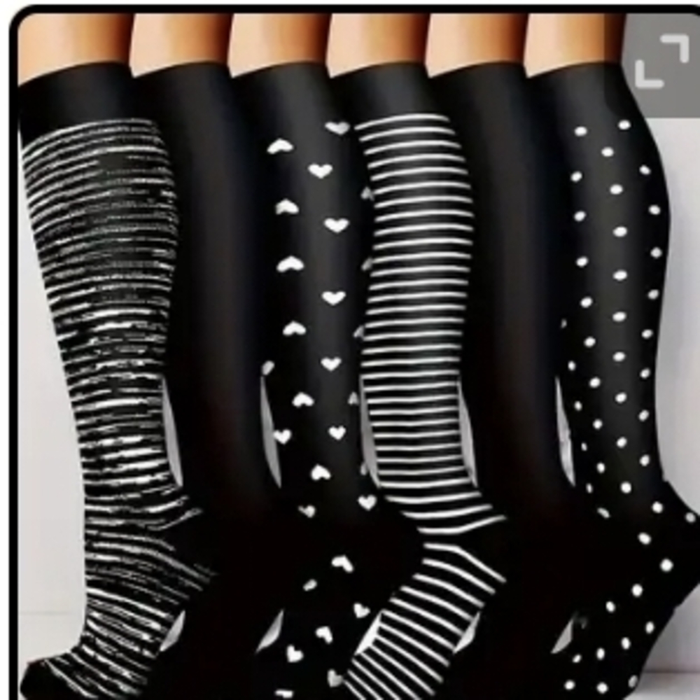 Multi-Pattern Compression Socks 6 Pack L/XL Black White